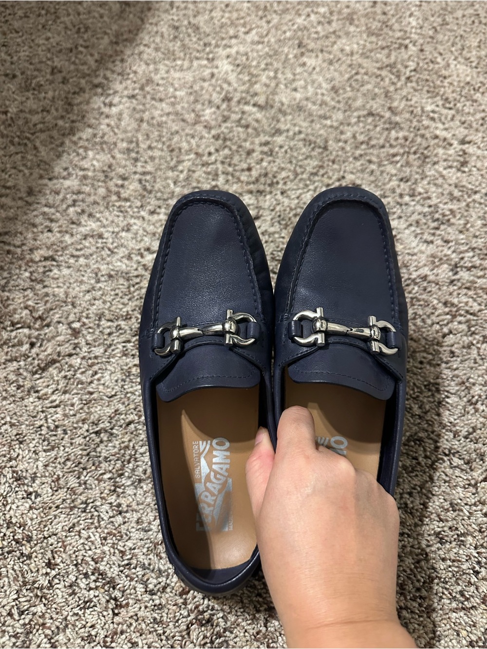 Salvatore Ferragamo Navy Leather Bit-Detail Loafers